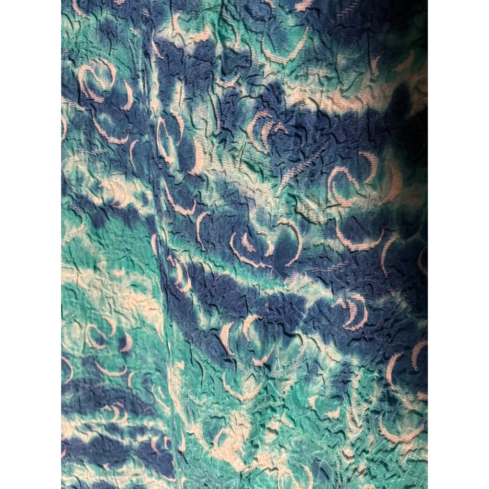 Lafayette 148 New York Silk Maxi Skirt 16 Crinkle Blue Turquoise Watercolor Wave - Picture 4 of 4